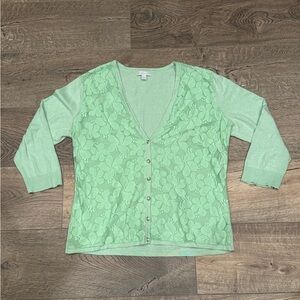 NEW YORK & CO XL Light Green 3/4 Sleeve Lace Front Snap Cardigan Spring Summer